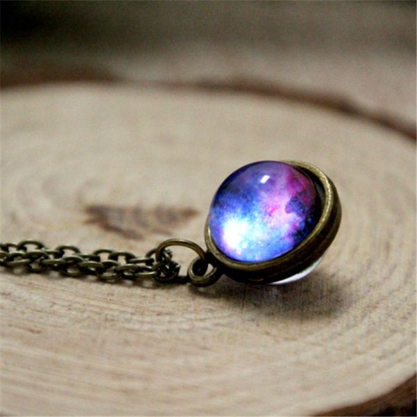 

12pcs/lot Nebula necklace Planet jewelry Blue purple yellow pink galaxy jewelry Solar system necklace Glass dome necklace