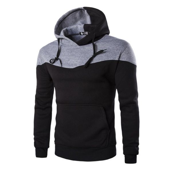 

wholesale-new men stitching hedging hoodie sweatshirt suit slim men hoody, Black