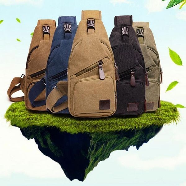 

men canvas chest bag travel sport satchel school single shoulder casual backpack