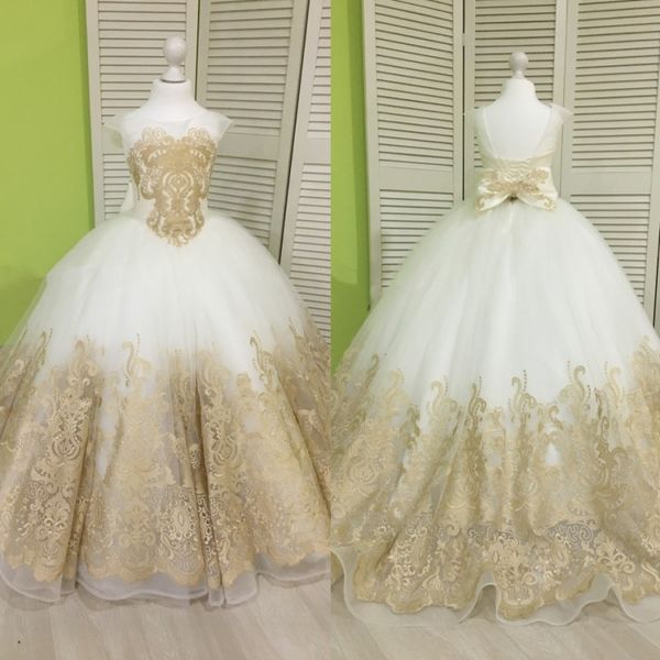 

Lovely children chri tma ball gown girl pageant dre e with champagne lace applique bow flower girl dre for wedding cu tom made
