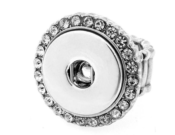 

10pcs adjustable diy rings fit 18mm snap buttons women's fashion jewelry crystal flowers rings direction 2017 style, Silver