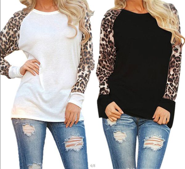 Moda Donna Casual manica lunga primavera T-shirt Leopard T shirt Estate Top Tees Femme Ladies Tshirt Abbigliamento Plus Size S-5XL