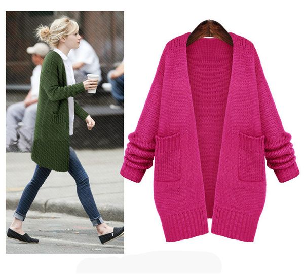 

wholesale- women long sleeve autumn black crochet cardigan casual long wool sweater jacket knitted sweater plus sizes, White;black