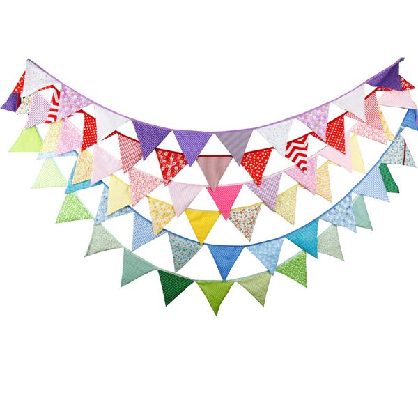 

wholesale- 6pc color/lot 3.2m 12flags wedding fabric bunting decoration baby shower birthday party decorations kids p prop home garland