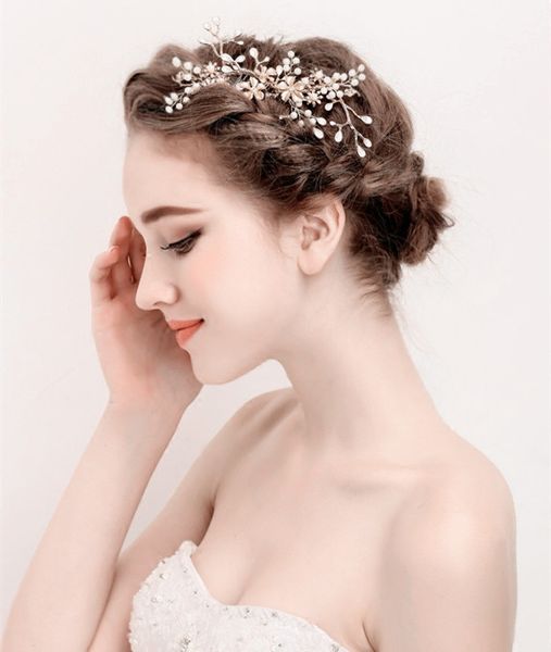 2019 Vintage Gold Pearls Wedding Hair Accessories Comb Handmade