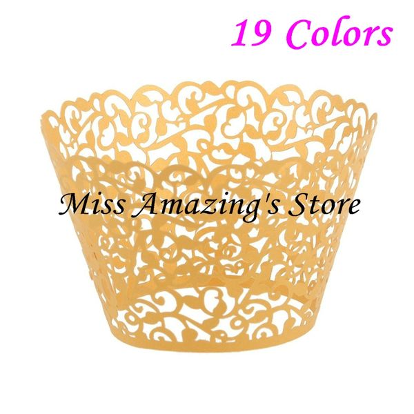 

wholesale- 50pcs laser cut gold lace filigree vine cupcake wrapper liner baking cup muffin case collar wedding christmas party decoration