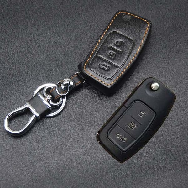 

high-quality genuine leather car key fob case holder bag for ford focus/ecosport/fiesta/mondeo 3 buttons