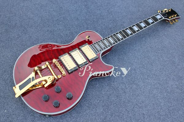 

Cla ical global popular mu ic in trument wine red quilted cu tom guitar 3 pickup elling electric guitar