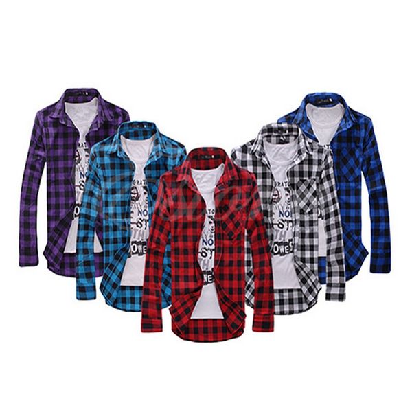 

wholesale- selling korean style mens stylish slim fit casual & dress plaid check shirt, White;black