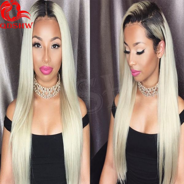 Platinum Blonde Human Hair Wigs Ombre For White Women Glueless