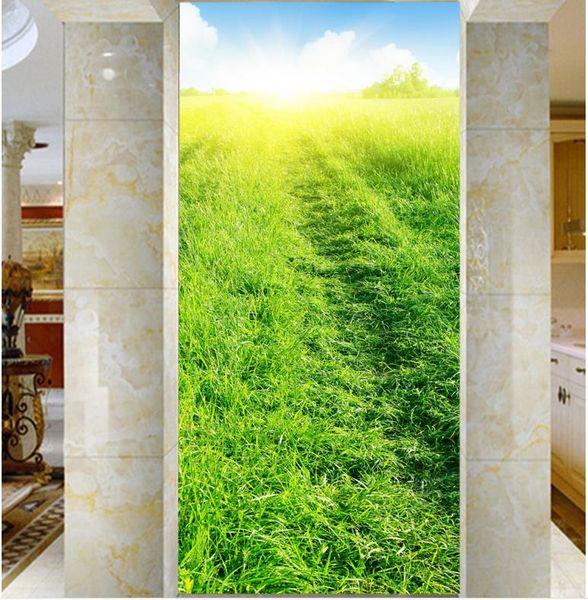 

modern simple green grassland entrance background wall mural 3d wallpaper 3d wall papers for tv backdrop