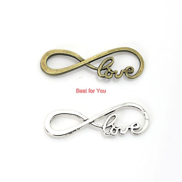 

Wholesale- Infinity Hope Love Charm Pendant fit Bracelet Necklace Tibetan Silver Plated Jewelry DIY Making Accessories 38x13mm 10pcs
