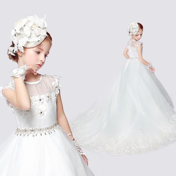 

новая принцесса цветочница платья с поездом для свадьбы маленькие девочки дети/ребенок платье партии театрализованное первое причастие плать, White;blue