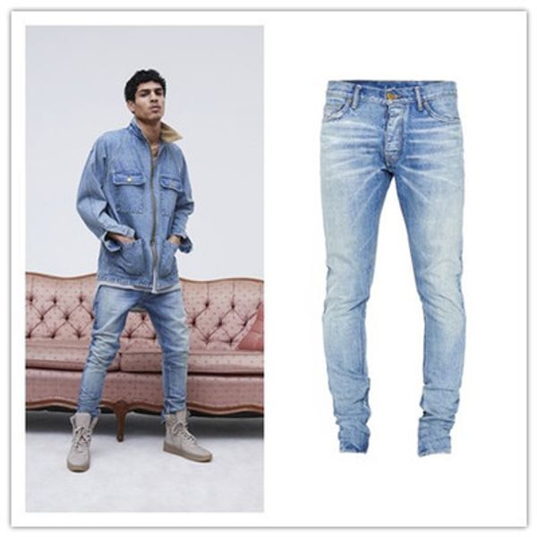 

High treet fa hion men pant jean 2018 tage rock tar denim moto 29 36 fog blue kanye we t fear of god kinny jean