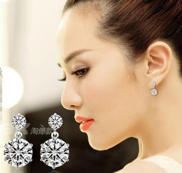 

new white double six claw love charm swiss diamond stud earrings set in 18k white gold plated 30 pairs ing, Golden;silver