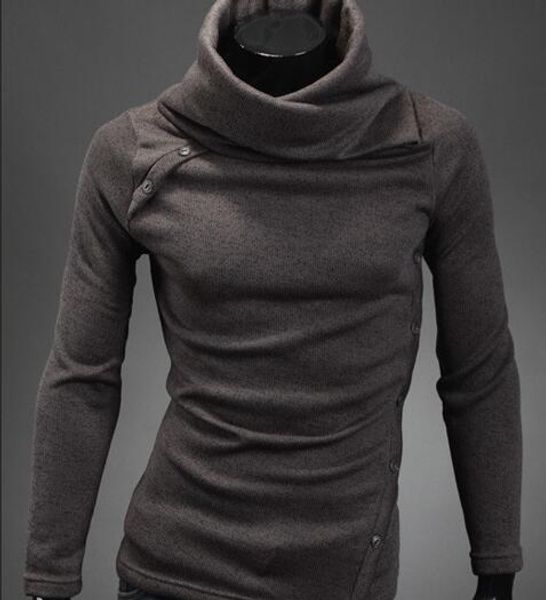 

new fashion turtleneck autumn buttons sleeve hoodies sweatshirts men pullover casual yz cotton long hoodie with winter 1318 slim tjgjj, Black