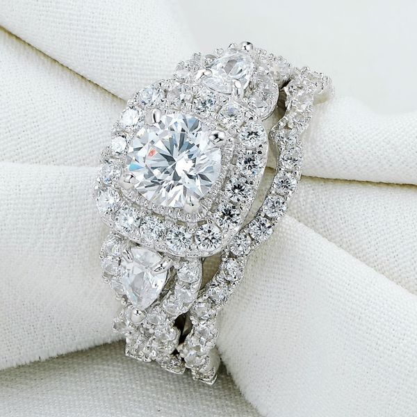 

Newshe 2 Pcs Genuine 925 Sterling Silver Halo Wedding Ring Sets Engagement Band Gift Jewelry For Women Size 5-10 Ship From US