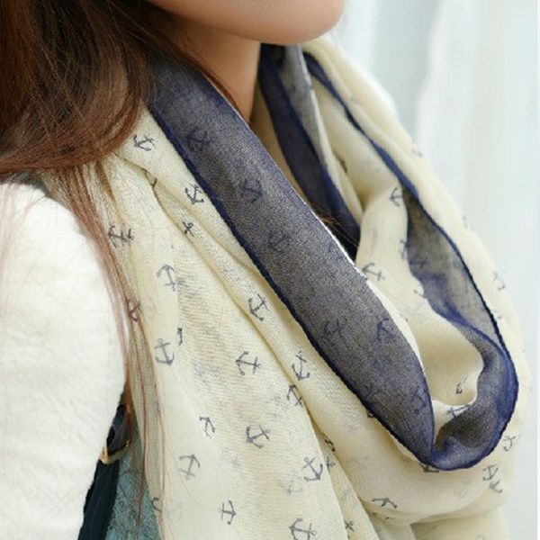 

wholesale-2015 new fashion women winter and autumn scarves anchor print voile scarf bufandas brand big size soft woman scarf shawl, Blue;gray