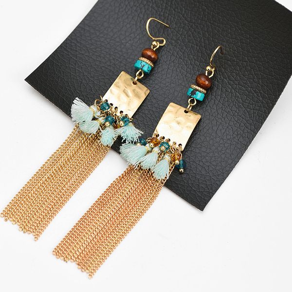 

yc bohemia retro style multi-layered tassels natural stone pendant long tassels dangle earrings manufacturer direct wholesale ing