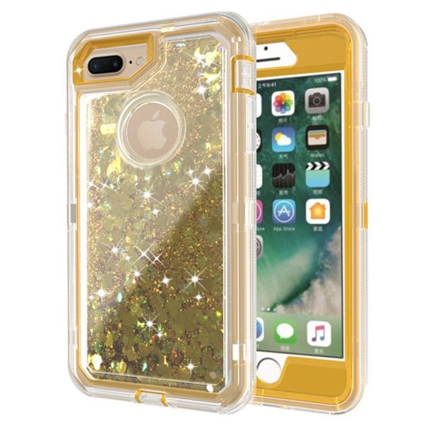 

For iPhone 8 Plus 7 6S Plus High Quality TPU Liquid Glitter Case Water Oil Floating Hearts Colorful Front Back Cover Factory Price