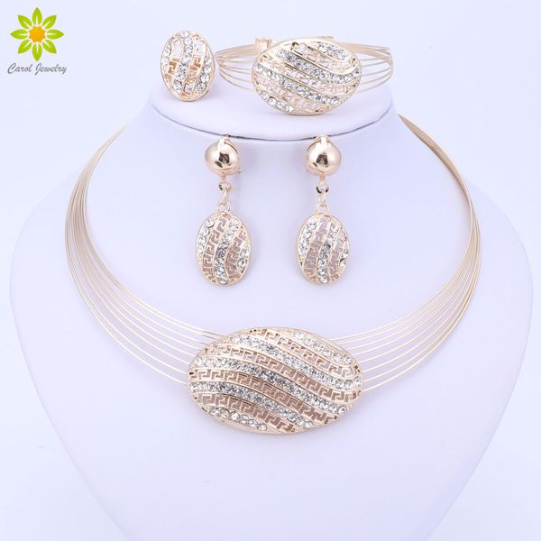 

necklaces earrings rings bracelet bangle for women jewelry sets gold color wedding accessories party gift african bridal, Slivery;golden