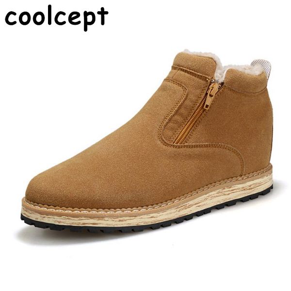 

wholesale-men snow boots thick fur super warm men boots zipper over ankle suede fashion trend high winter keep warm long plush, Black