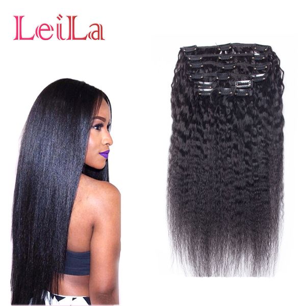 

Brazilian Human Hair Coarse Yaki Straight 7Pieces SET Kinky Straight Clip In Human Hair Extensions Natural Black Human Hair Weaves