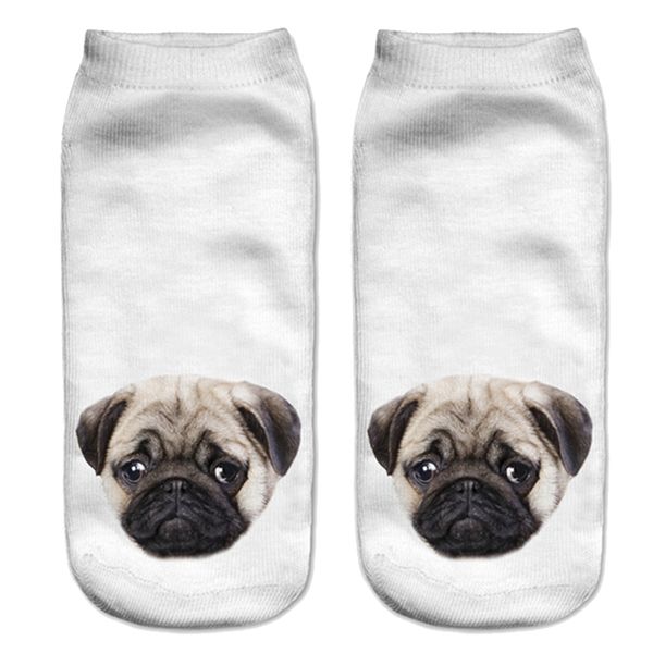 

wholesale- lovely 3d pugs dogs printed socks women new cute low cut ankle socks cotton sock women's casual charactor socks, Black;white