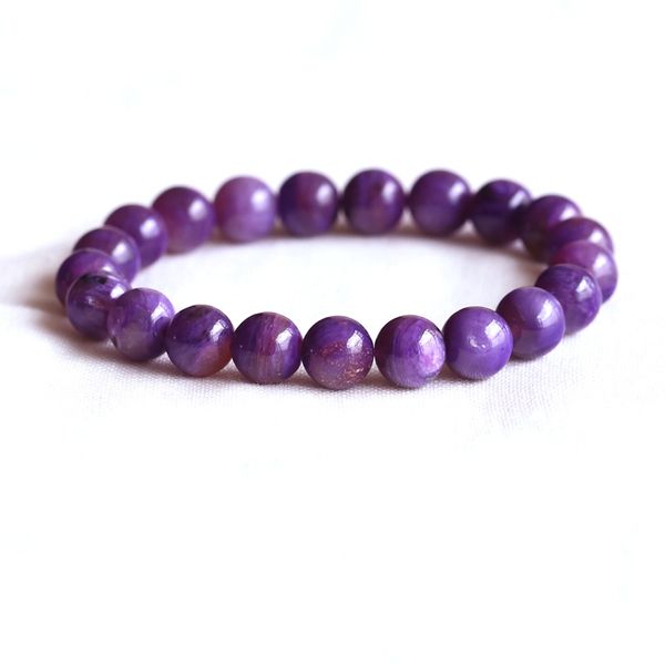 

natural genuine purple charoite stretch finish bracelet round beads 9mm 05095, Black