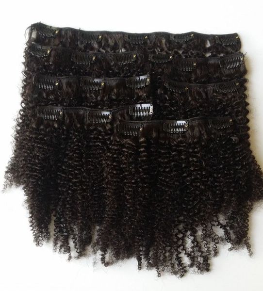 

mongolian afro kinky curly clip in human hair extensions for black women 4mm natural black 120g g-easy, Black;brown