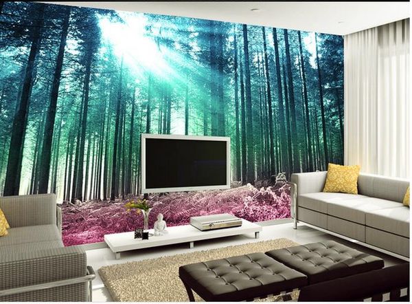 Özel herhangi boyutu güzel orman ağacı fresk duvar 3d duvar kağıdı 3d duvar kağıtları tv için zemin