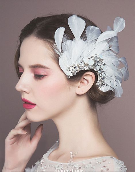 

New Arrival Gorgeous Feather Hair Clips Crystal Hair Ornaments Festival Decoration Gifts Wedding Photography Bridal Accessories