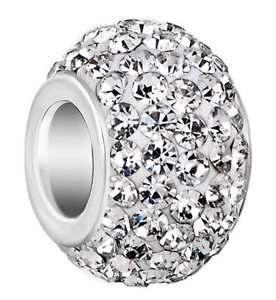 

50 pcs/lot 10mm *12mm white mixed color rhinestone silver plated resin core big hole crystal european beads, loose beads bracelets e2542