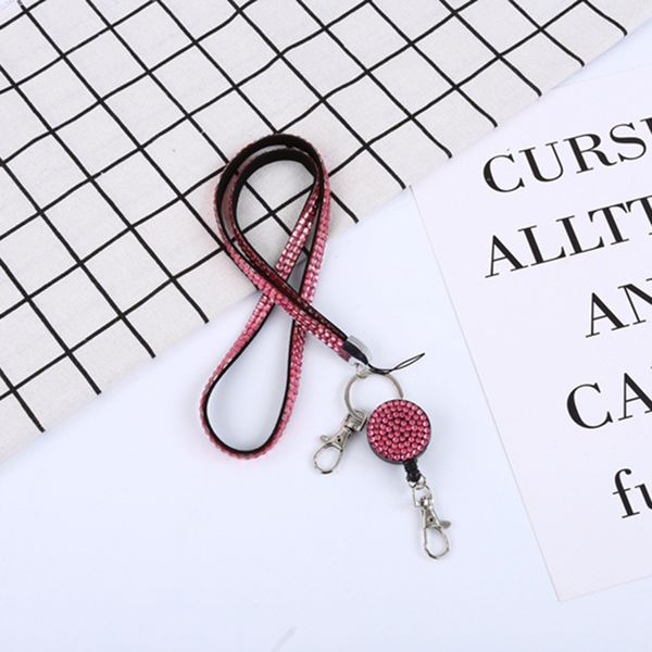 

neck lanyard retractable id badge reel crystal rhinestone phone key holder