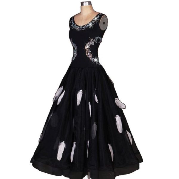 

ballroom waltz dresses sale ballroom competition dress tango dancing outfits costumes d0253 rhinestones feathers big sheer hem, Black;red