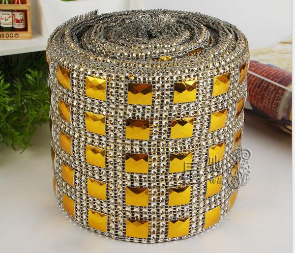 

10 ярдов Золотой Квадратный Бисер Сгибаемая Сетка Wrap Roll Цепи Обрезки Для Швейных Сумка Обуви Сумка Украшения