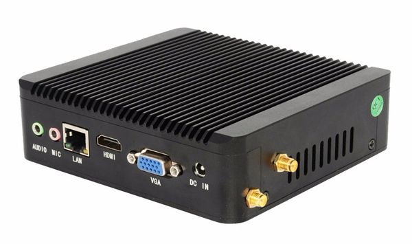 Freeshipping Fanless Mini PC Intel Celeron Quad Core 2.0 ГГц Windows10 Win7 / 8.1 Linux Mini Computer VGA Wi-Fi Дополнительно Дополнительный H-DM-I TV Box