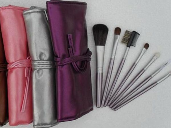 

selling 7 pieces makeup brush sets leather pouch many color (5 pieces/lot)