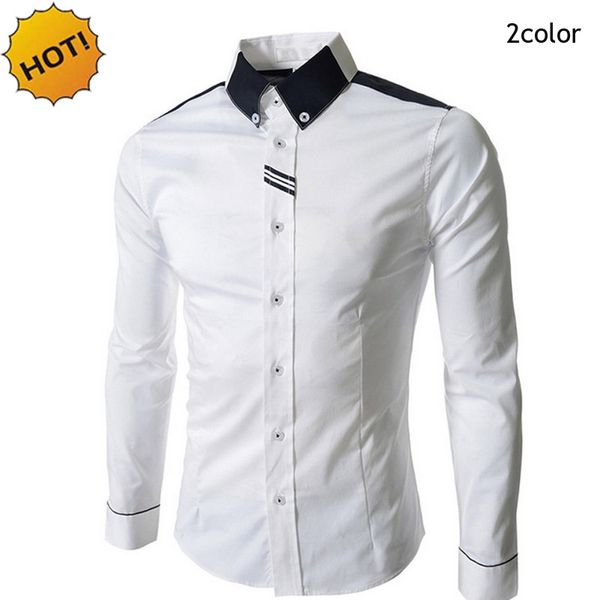 

new 2017 spring autumn evening dress married shirts men long sleeve business british style white grey patchwork base slim shirt, White;black