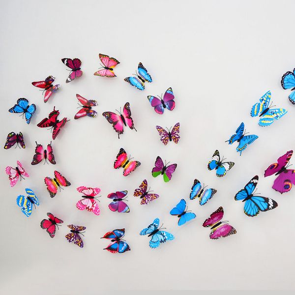 10 Farben Schmetterling 3D Wandaufkleber 12 Teile/satz PVC Kühlschrank Aufkleber Für Wohnzimmer Dekoration Wände