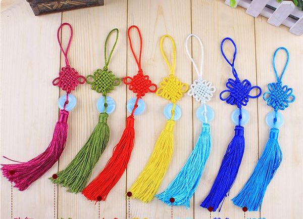 

45*240mm jade china knot car pendant ears tassel vertical ing, Blue;slivery
