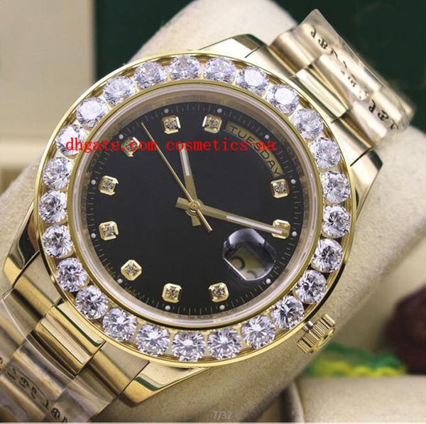 2024 Luxe Horloge 18 K Geel Goud Zwarte Wijzerplaat 41 Mm 18038 Grotere Diamond Bezel Automatische Mechanische Mannen Horloges met Doos