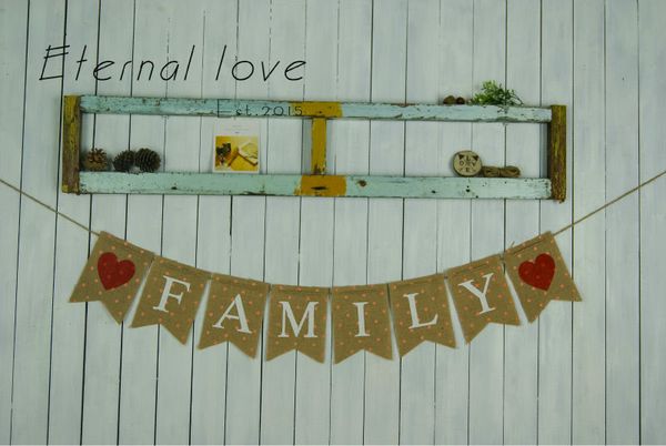 2019 Wholesale Banner Family Natural Burlap Bunting Photo Prop