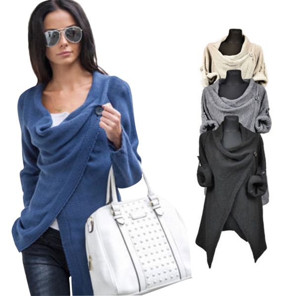 

wholesale- women poncho long sleeve 4 colors office jacket coat irregular cardigan o-neck loose autumn style casual outfits qaf488e, Black;brown