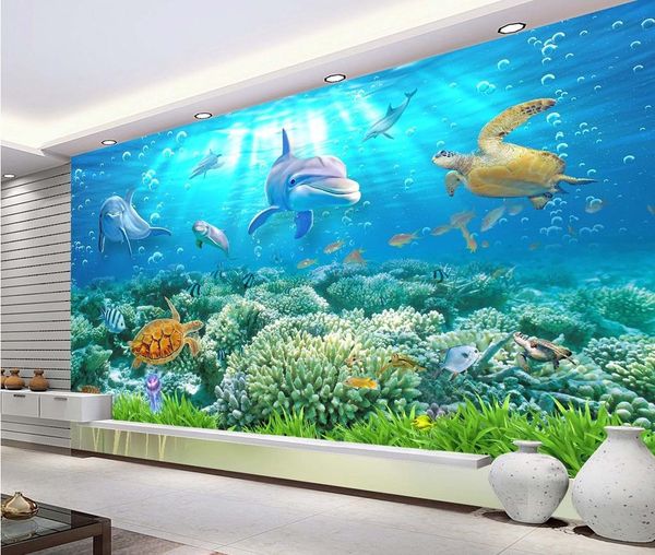 HD-Unterwasserwelt-3D-Hintergrund-Wandbild, 3D-Tapete, 3D-Tapeten für TV-Hintergrund