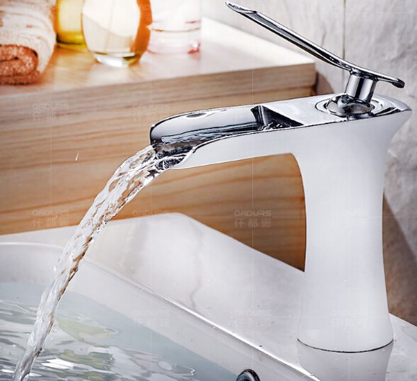 

wholesale- chrome and white color waterfall faucet bathroom faucet bathroom basin mixer tap with and cold sink faucet