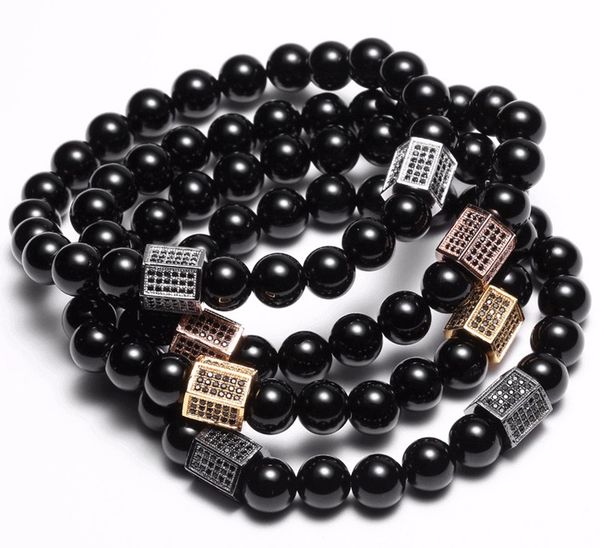 

cz charm bracelet friendship elastic rope black striped white natural stone beads bracelets for men women