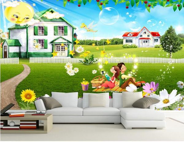 3d Room Wallpaper Custom Photo Mural Romantic Couple Lawn Sunshine Villa Decor Painting 3d Wall Murals Wallpaper For Walls 3 D Living Room Phone