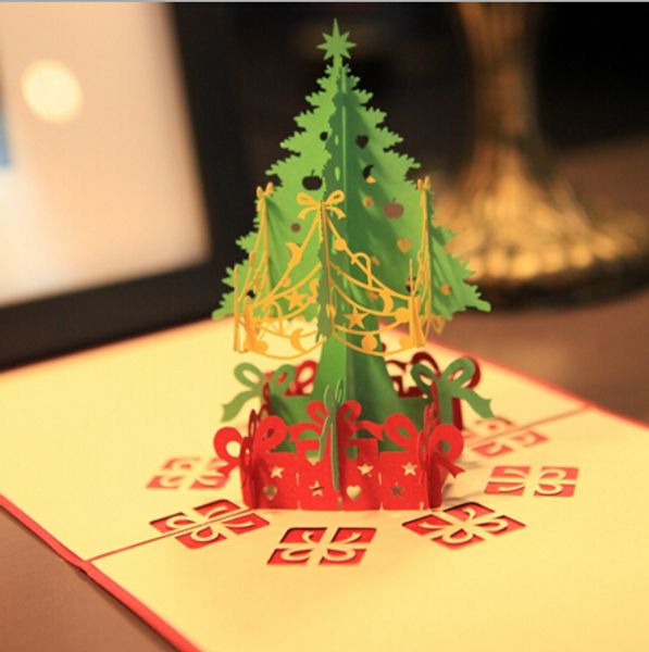 Forniture per feste 15X15CM Biglietto di auguri 3D creativo Biglietto di auguri di buon Natale personalizzato Invito con busta Albero di Natale verde bonsai