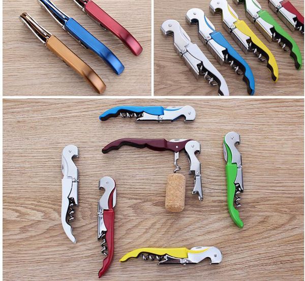 

12*2cm kitchen tools folded wine bottle cap opener corkscrews stainless steel metal with plastic handle 7 color